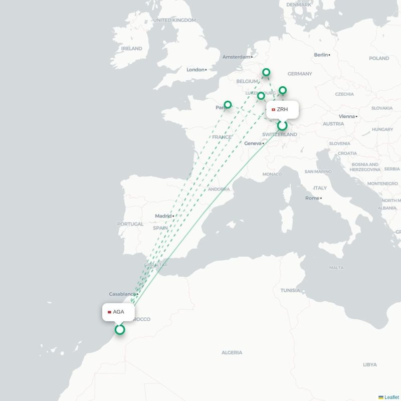 ZRH - AGA route map
