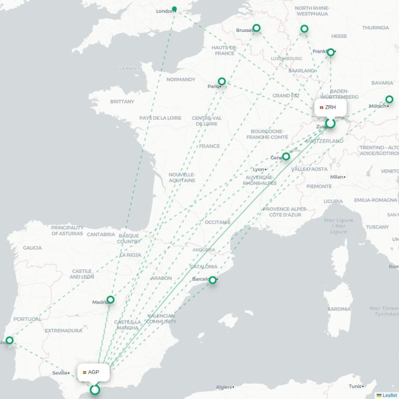 ZRH - AGP route map
