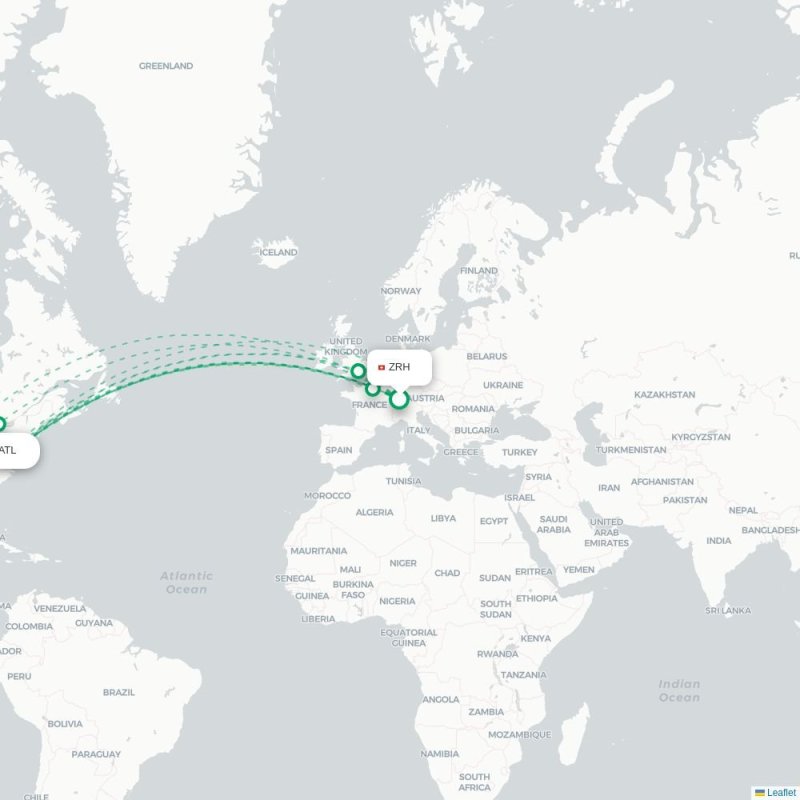 ZRH - ATL route map