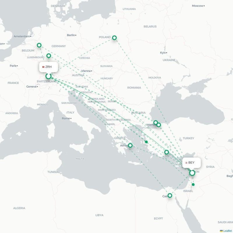 ZRH - BEY route map