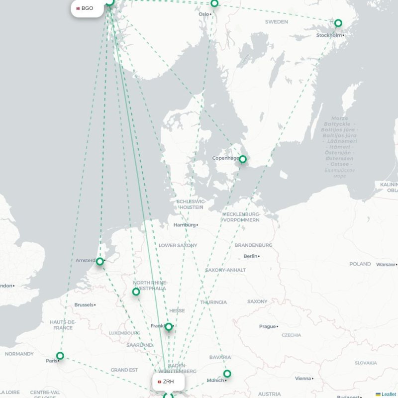 ZRH - BGO route map
