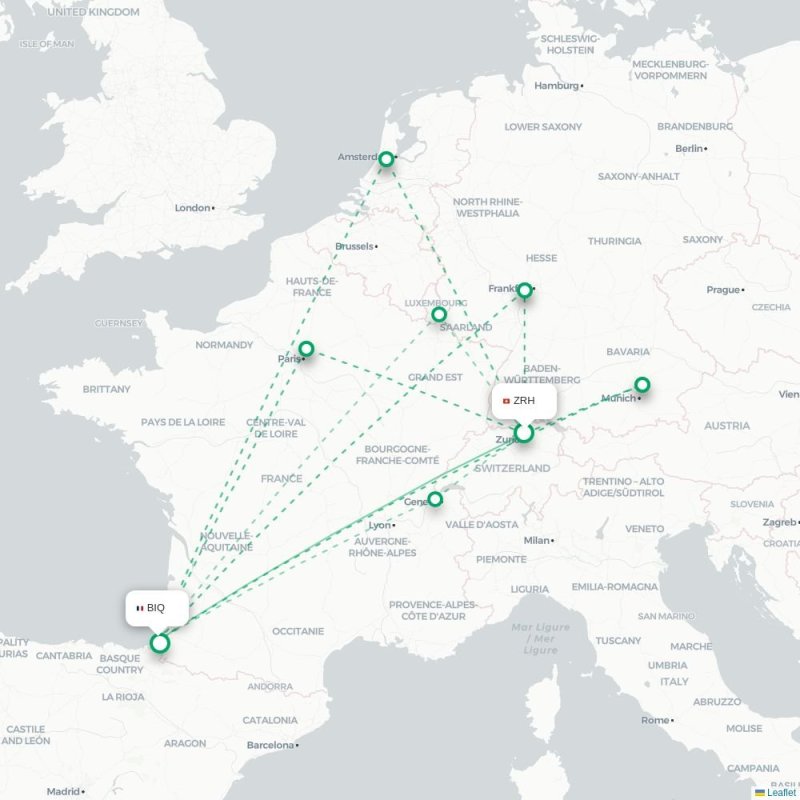 ZRH - BIQ route map