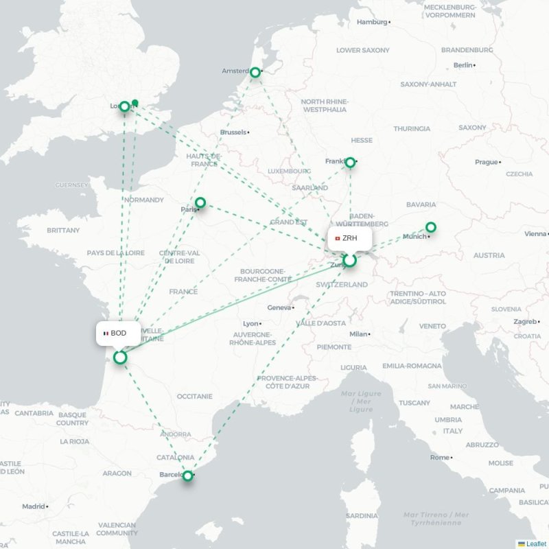 ZRH - BOD route map