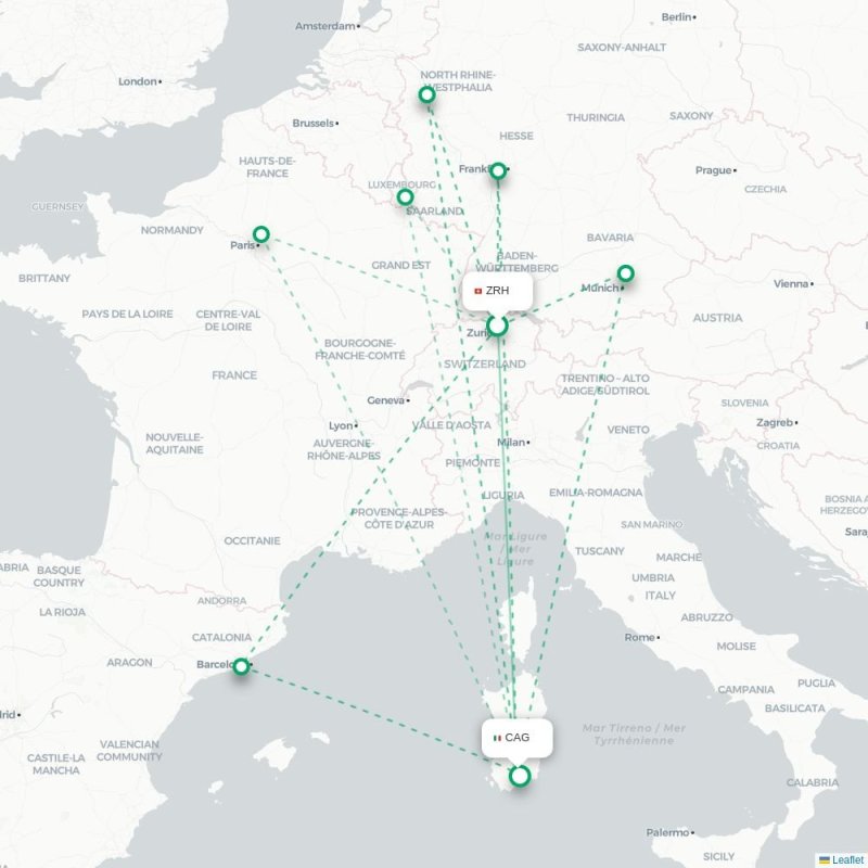ZRH - CAG route map