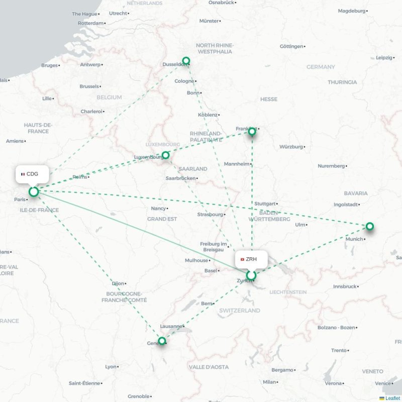 ZRH - CDG route map