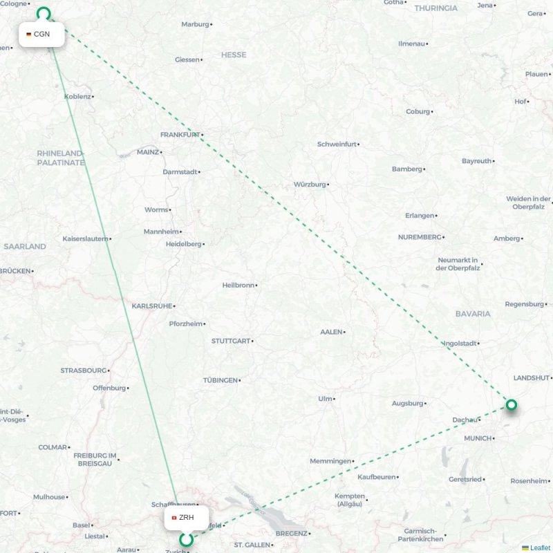 ZRH - CGN route map