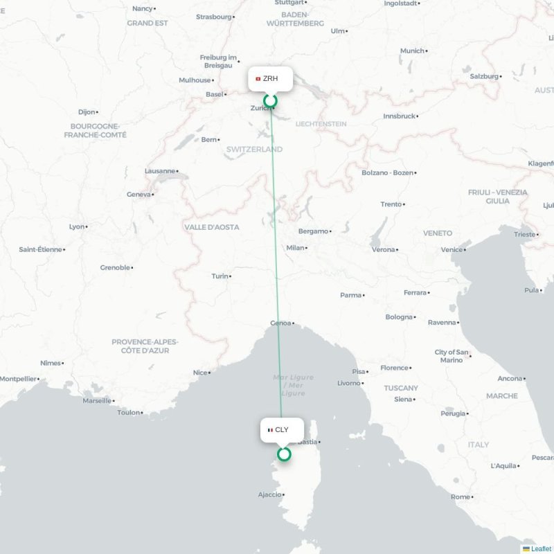 ZRH - CLY route map