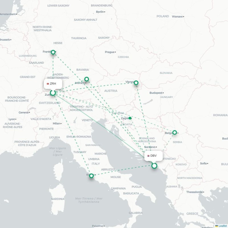 ZRH - DBV route map