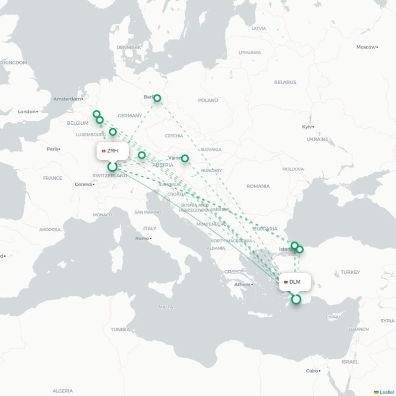 ZRH - DLM route map