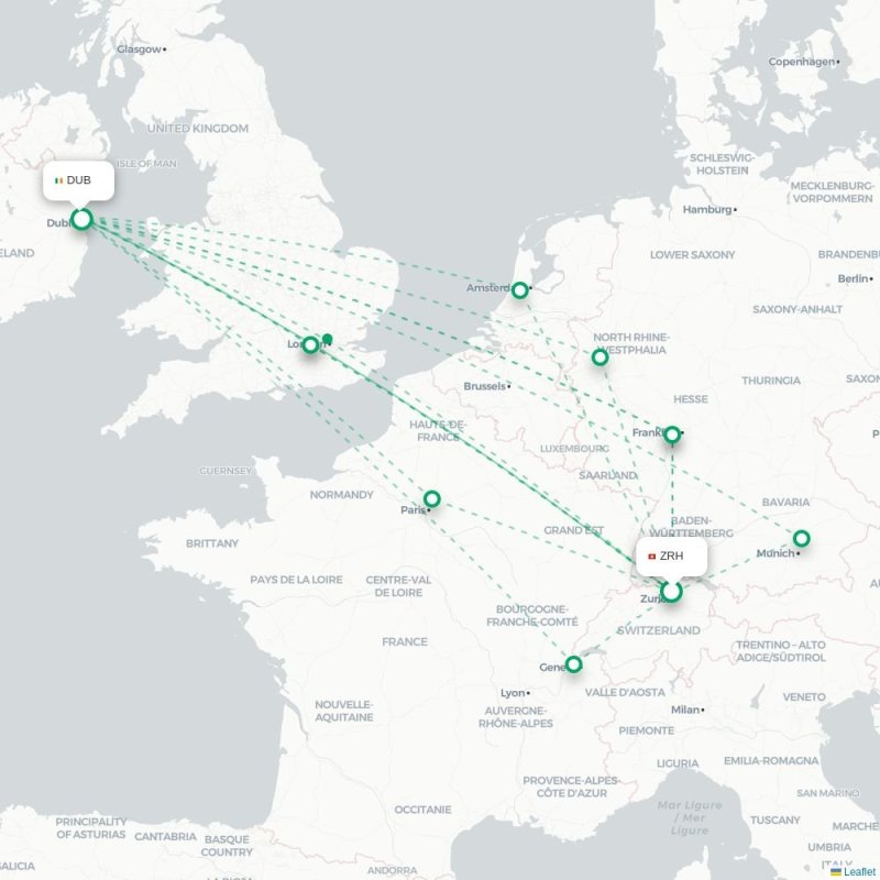 ZRH - DUB route map