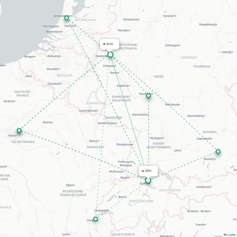 ZRH - DUS route map