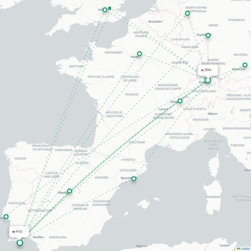ZRH - FAO route map