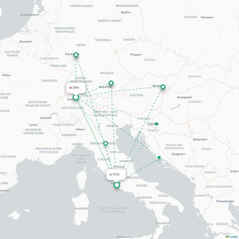ZRH - FCO route map