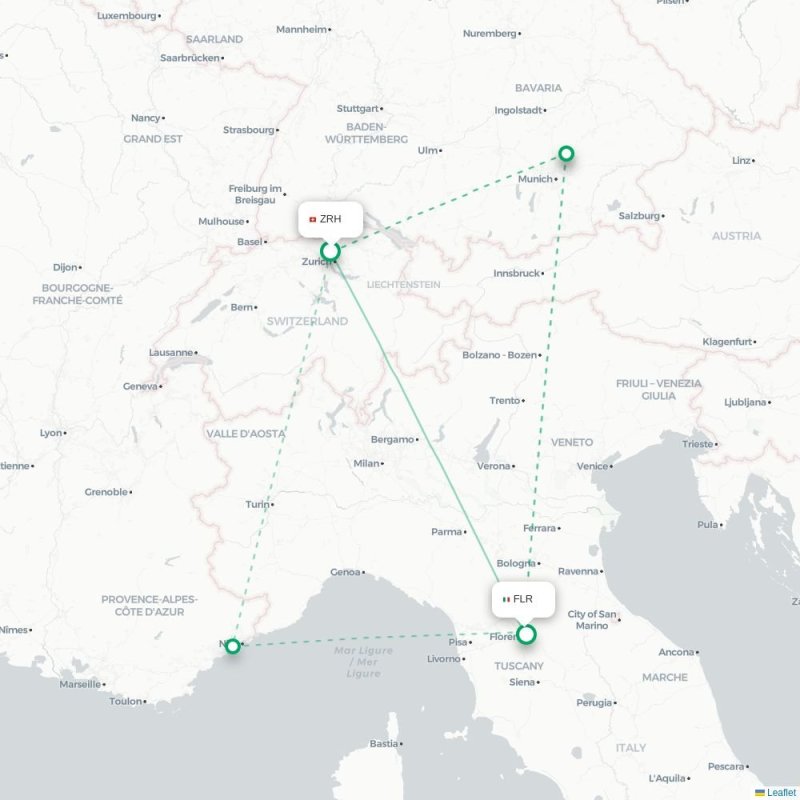 ZRH - FLR route map