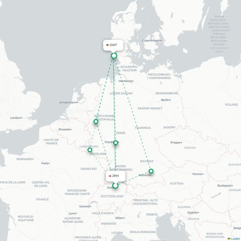ZRH - GWT route map