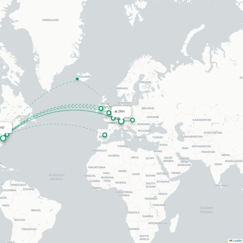 ZRH - IAD route map