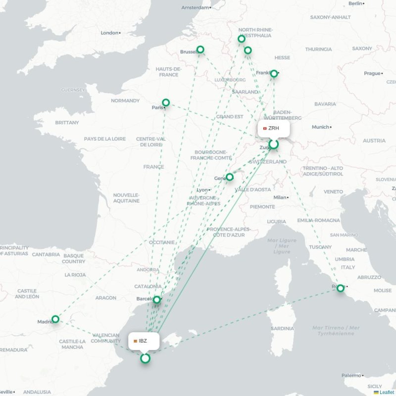 ZRH - IBZ route map