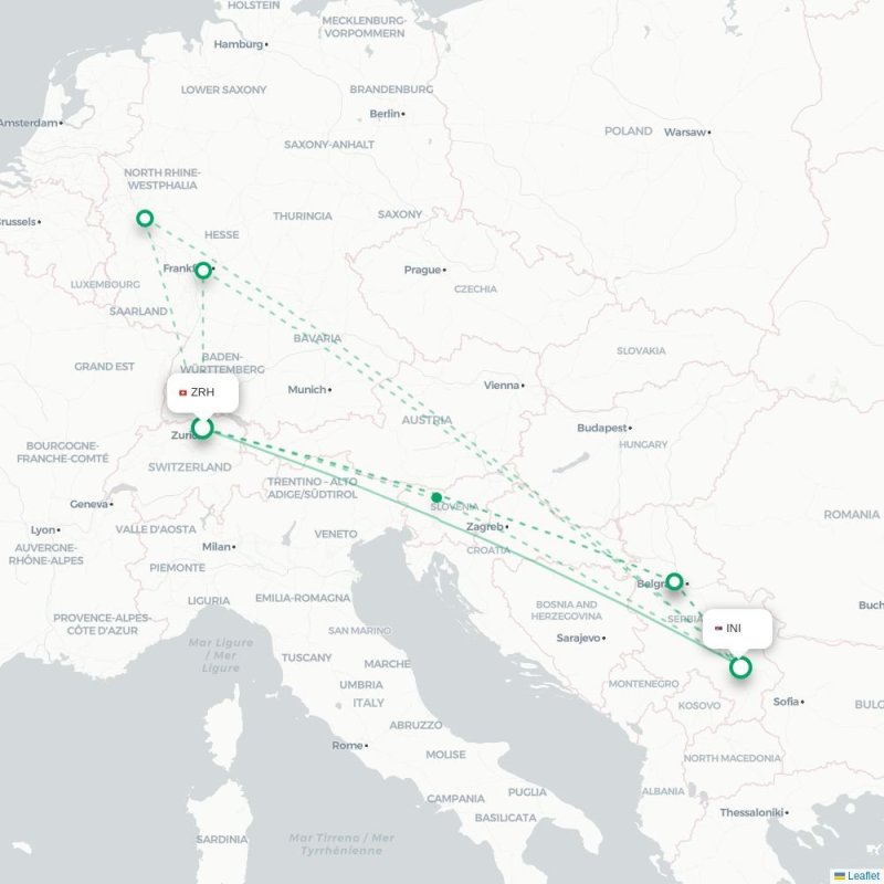 ZRH - INI route map