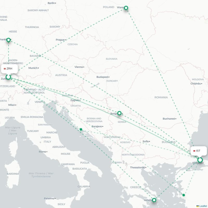 ZRH - IST route map