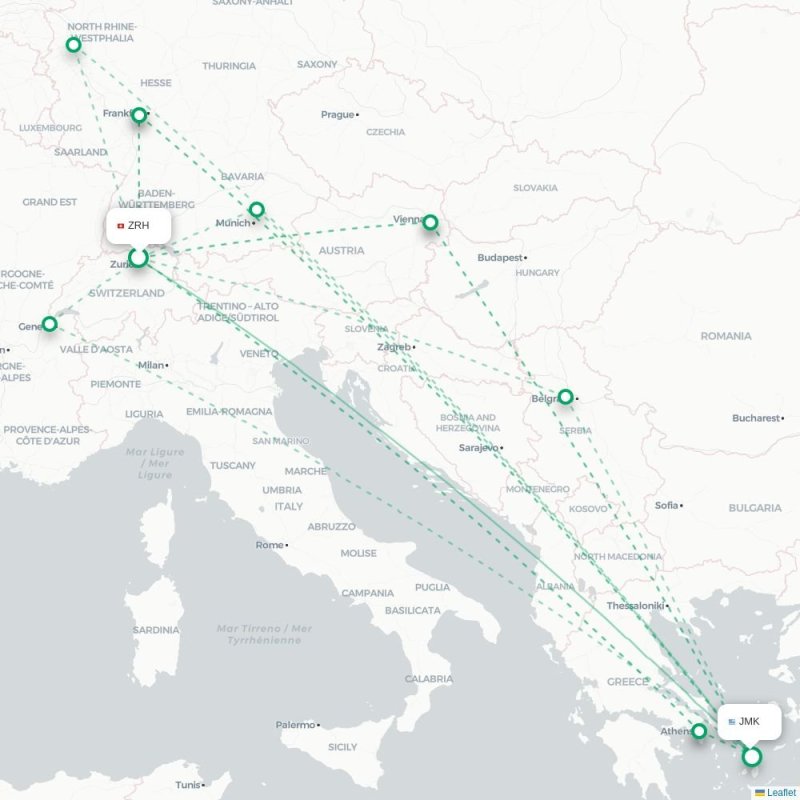 ZRH - JMK route map