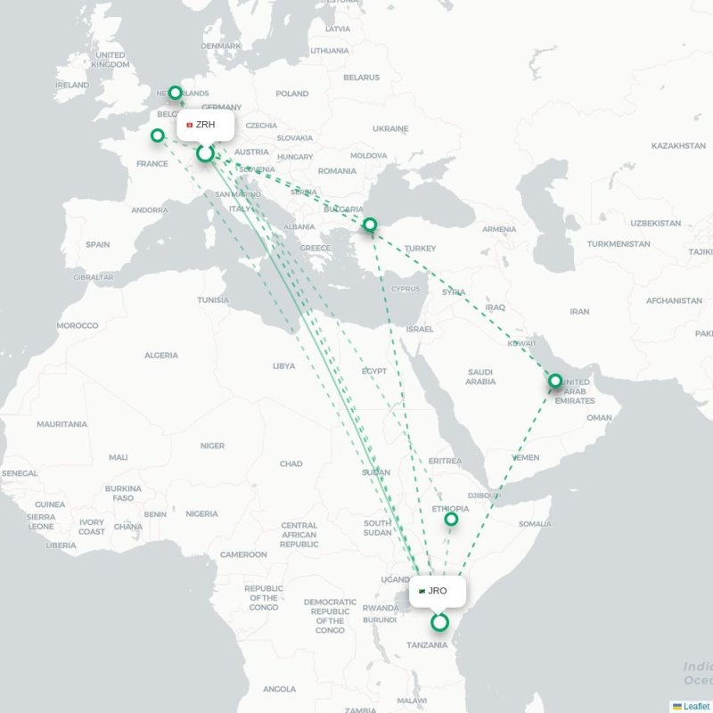 ZRH - JRO route map