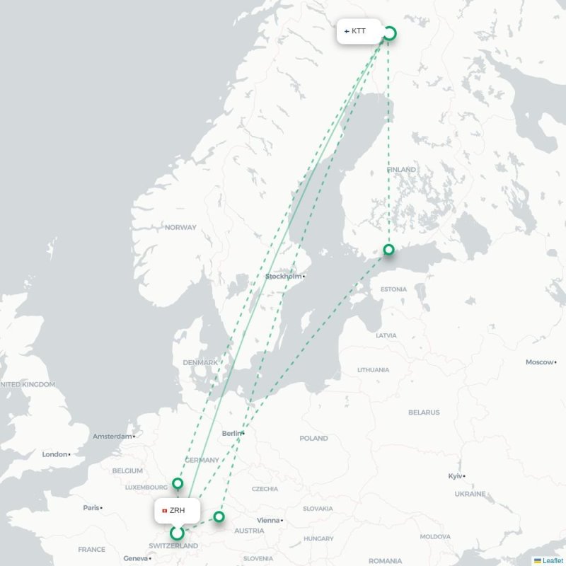 ZRH - KTT route map
