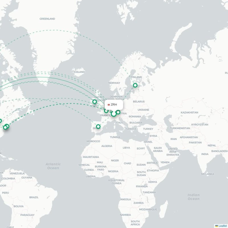 ZRH - LAX route map