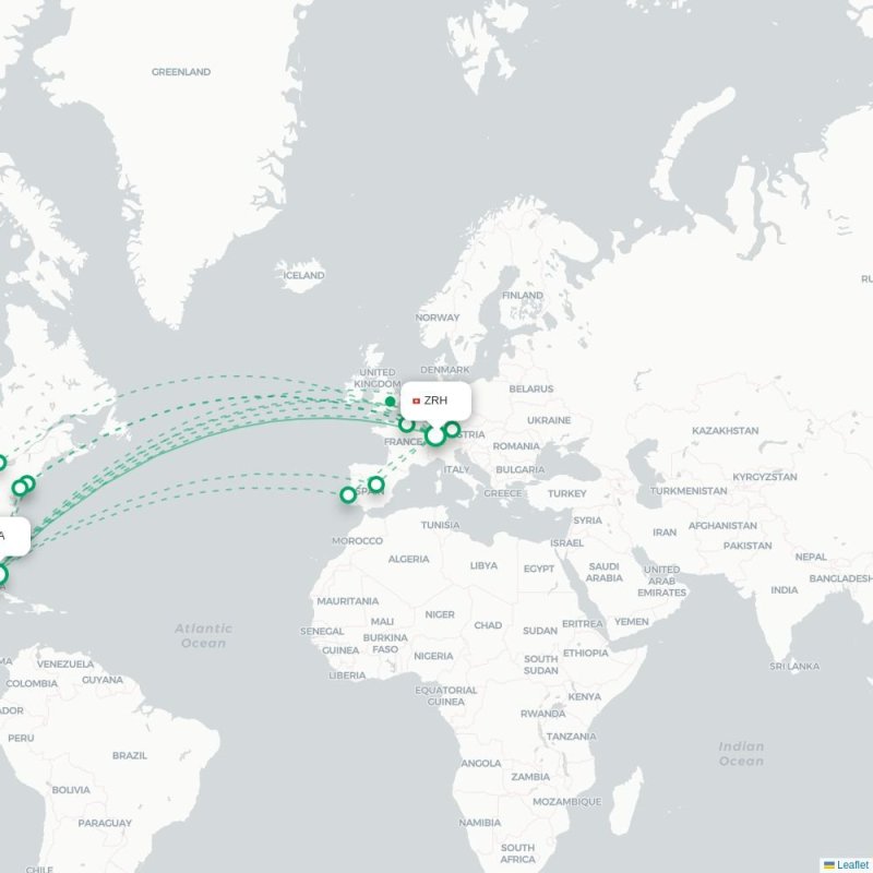 ZRH - MIA route map