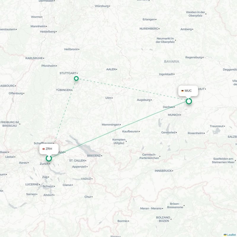 ZRH - MUC route map
