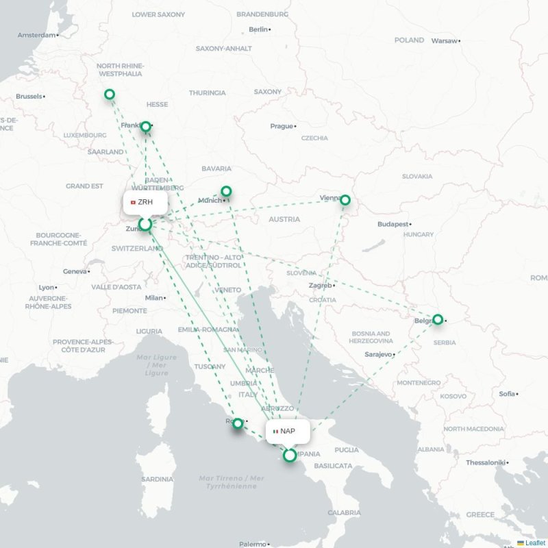 ZRH - NAP route map