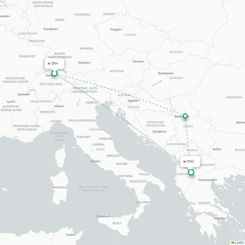 ZRH - OHD route map