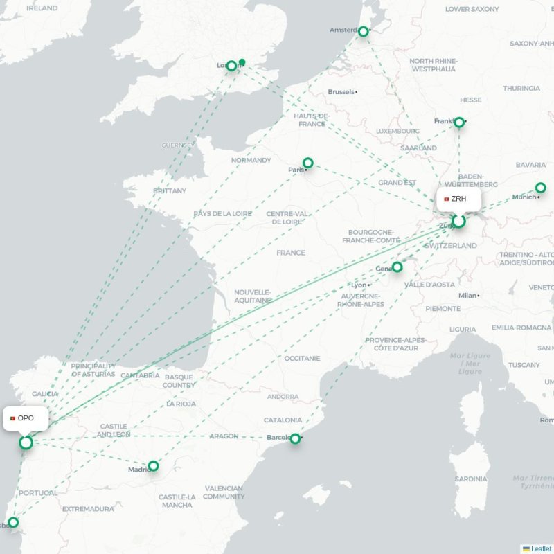 ZRH - OPO route map