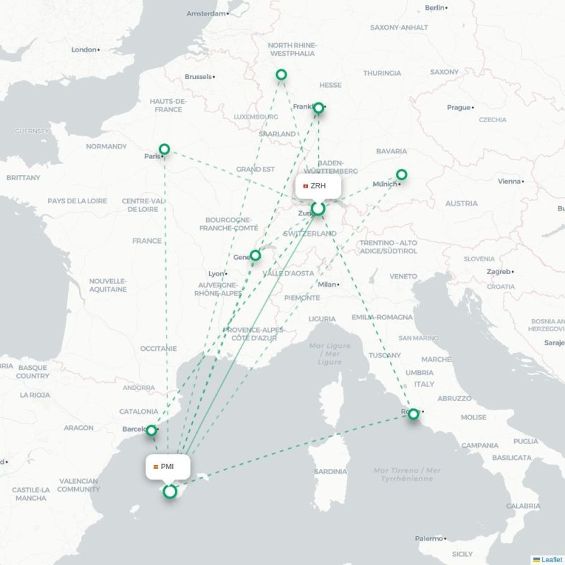 ZRH - PMI route map