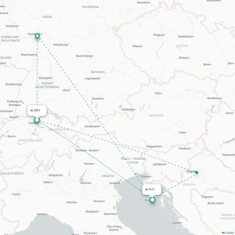 ZRH - PUY route map