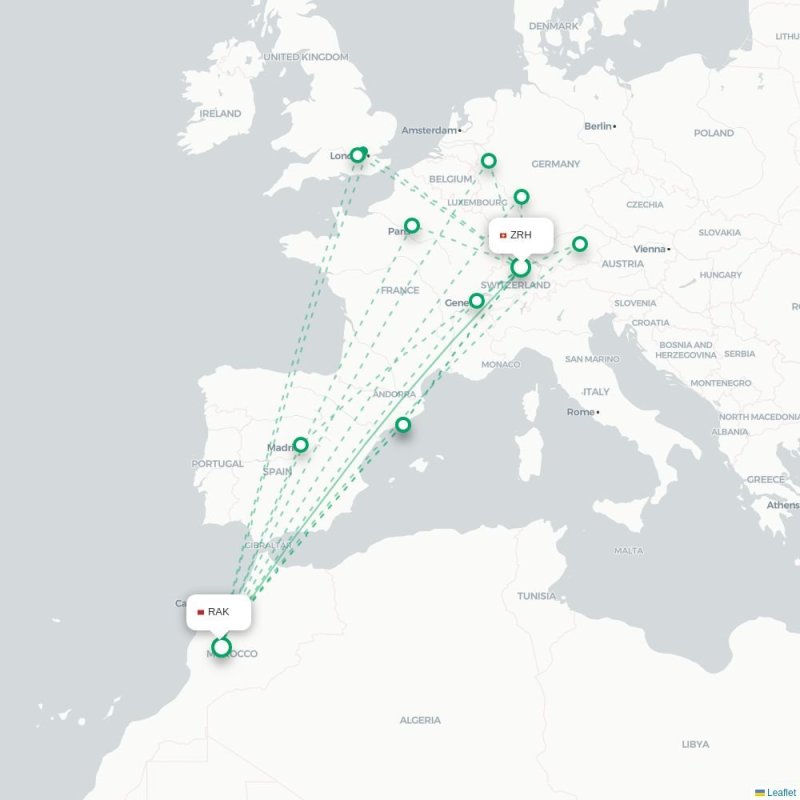 ZRH - RAK route map