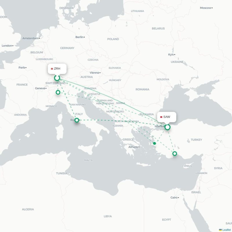 ZRH - SAW route map