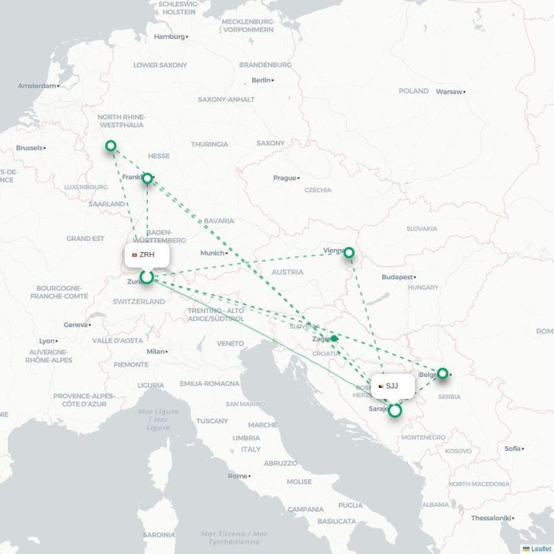 ZRH - SJJ route map