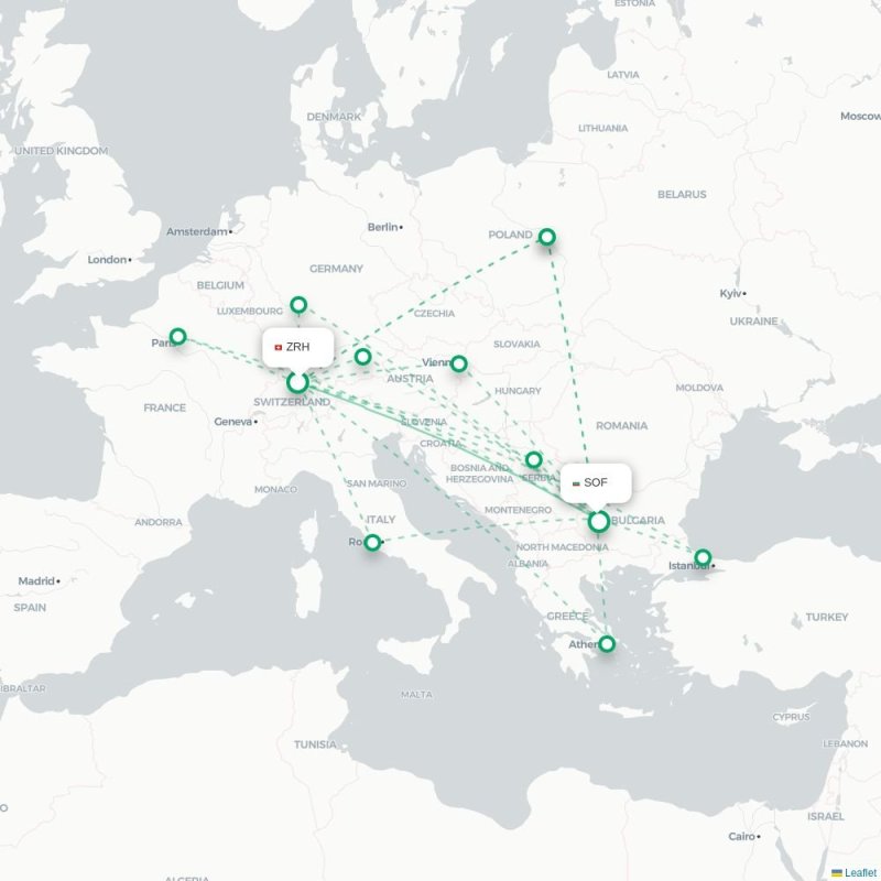 ZRH - SOF route map
