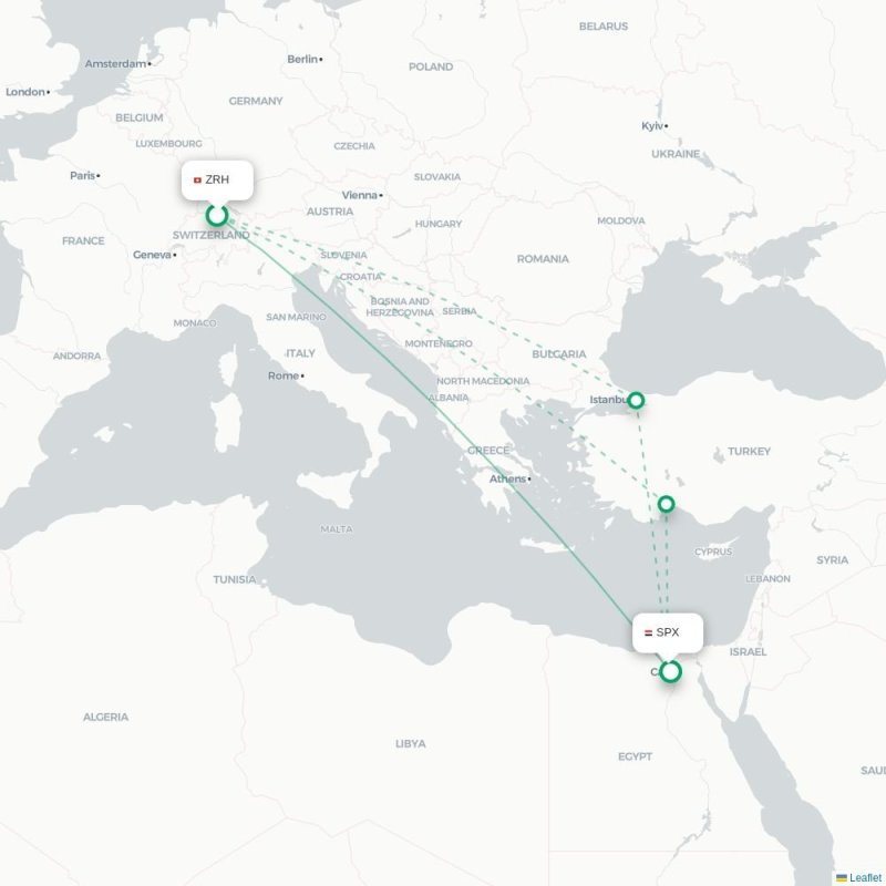 ZRH - SPX route map