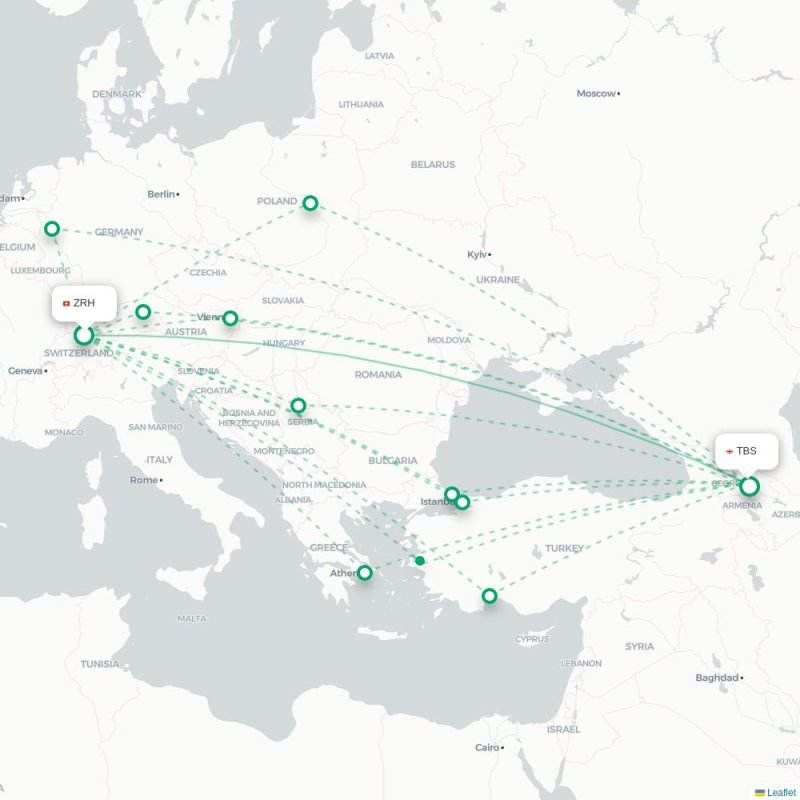ZRH - TBS route map
