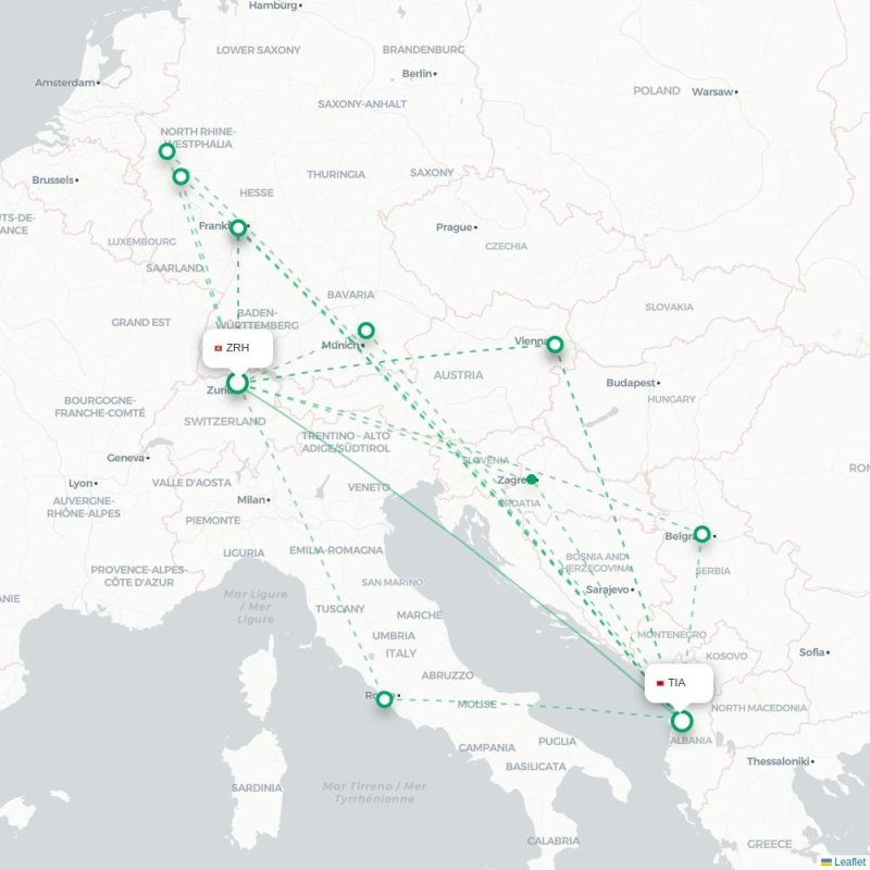 ZRH - TIA route map