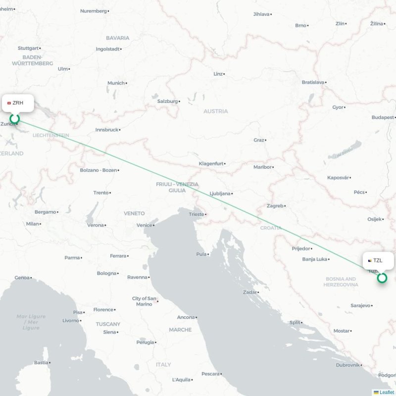 ZRH - TZL route map