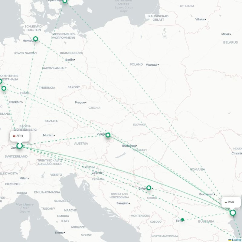 ZRH - VAR route map