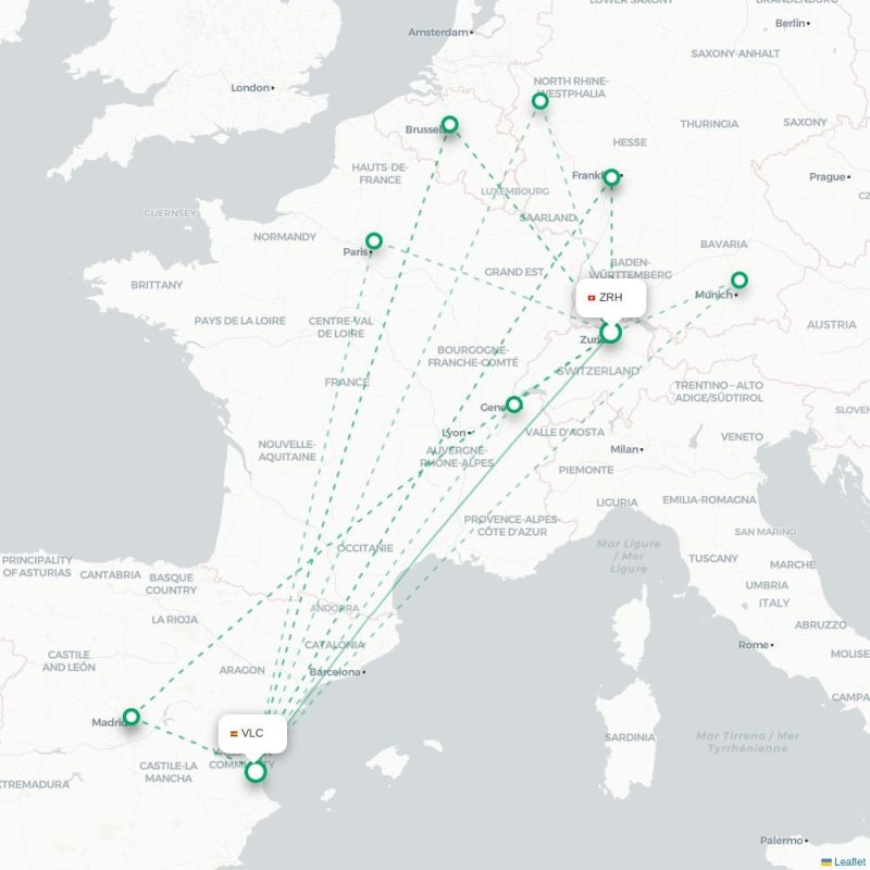 ZRH - VLC route map