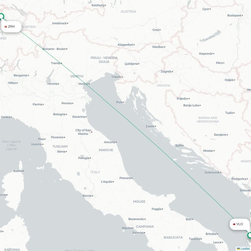 ZRH - VLO route map