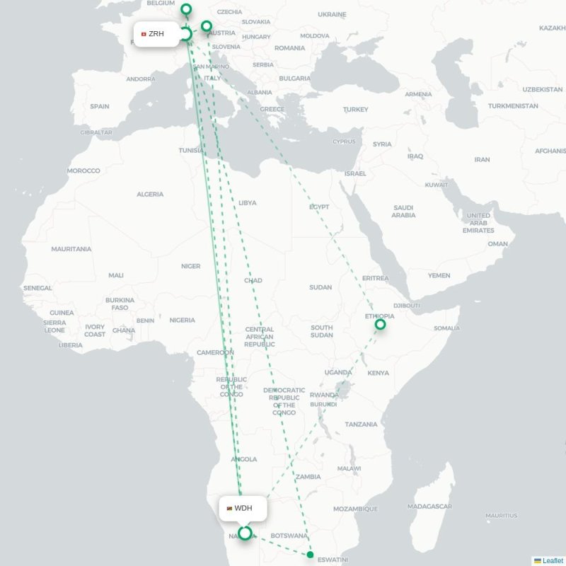 ZRH - WDH route map