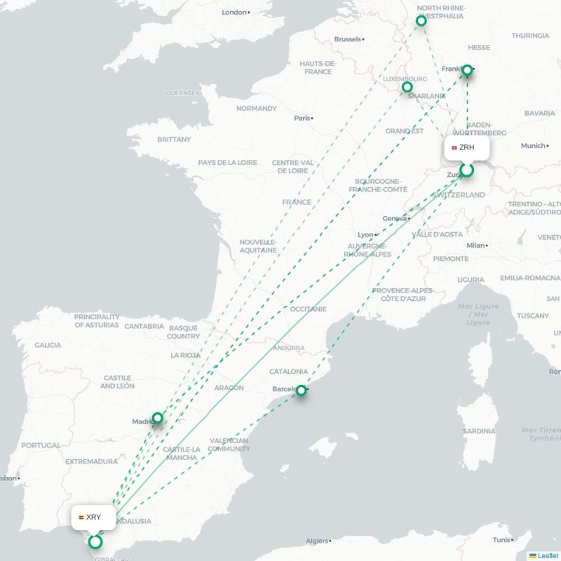 ZRH - XRY route map
