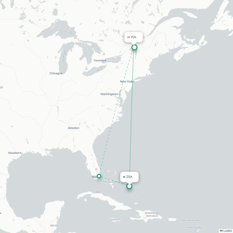 ZSA - YUL route map