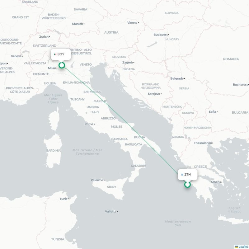 ZTH - BGY route map