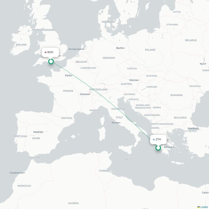 ZTH - BOH route map